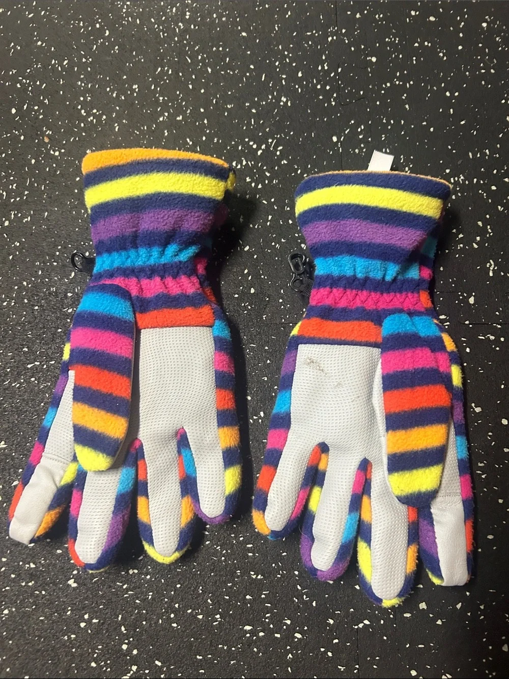 Lands' End Kids Striped Fleece Mittens in Purple, Blue, Pink, Yellow, Orange